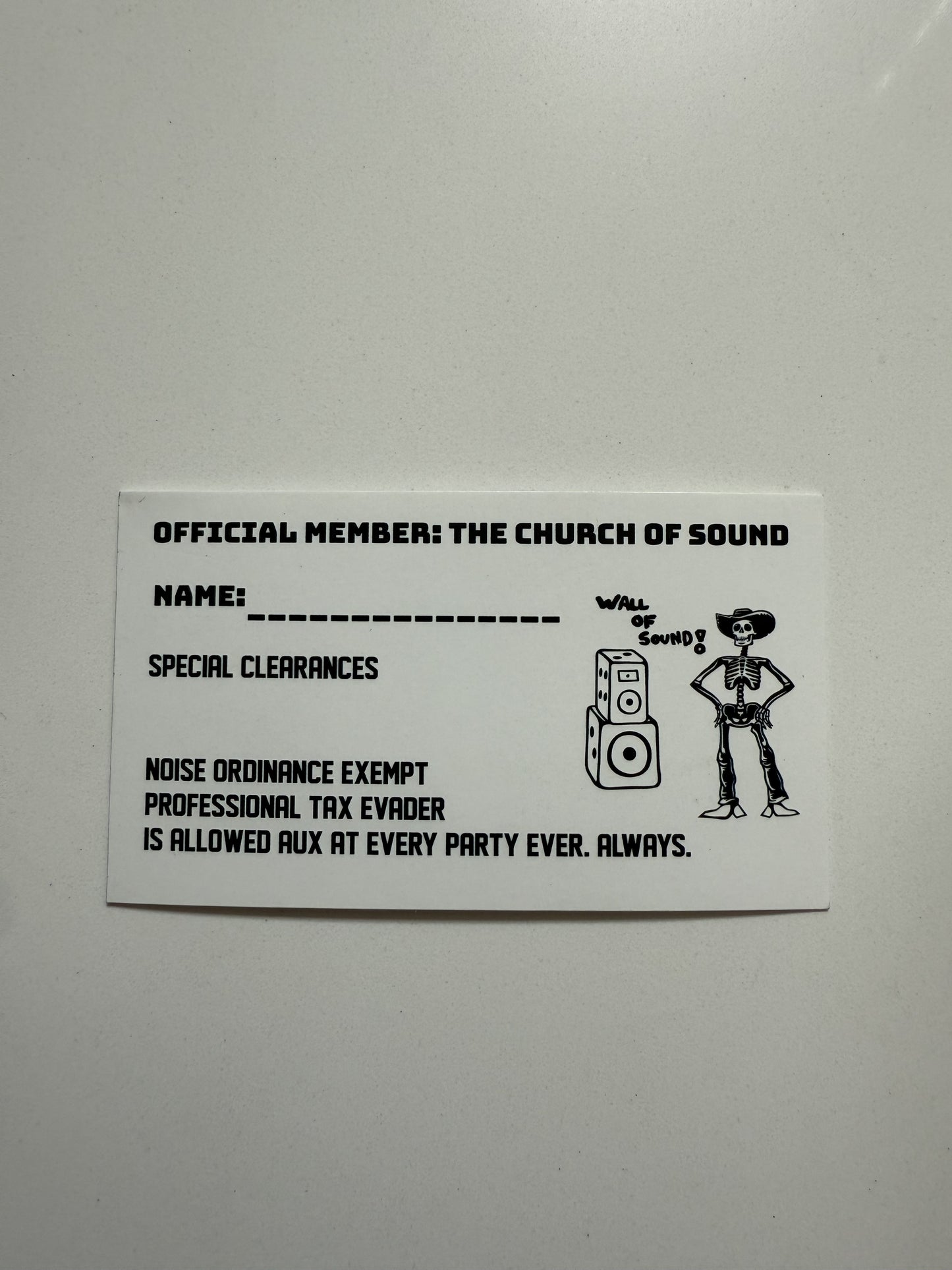 CHURCH OF SOUND OFFICIAL MEMBER CARD