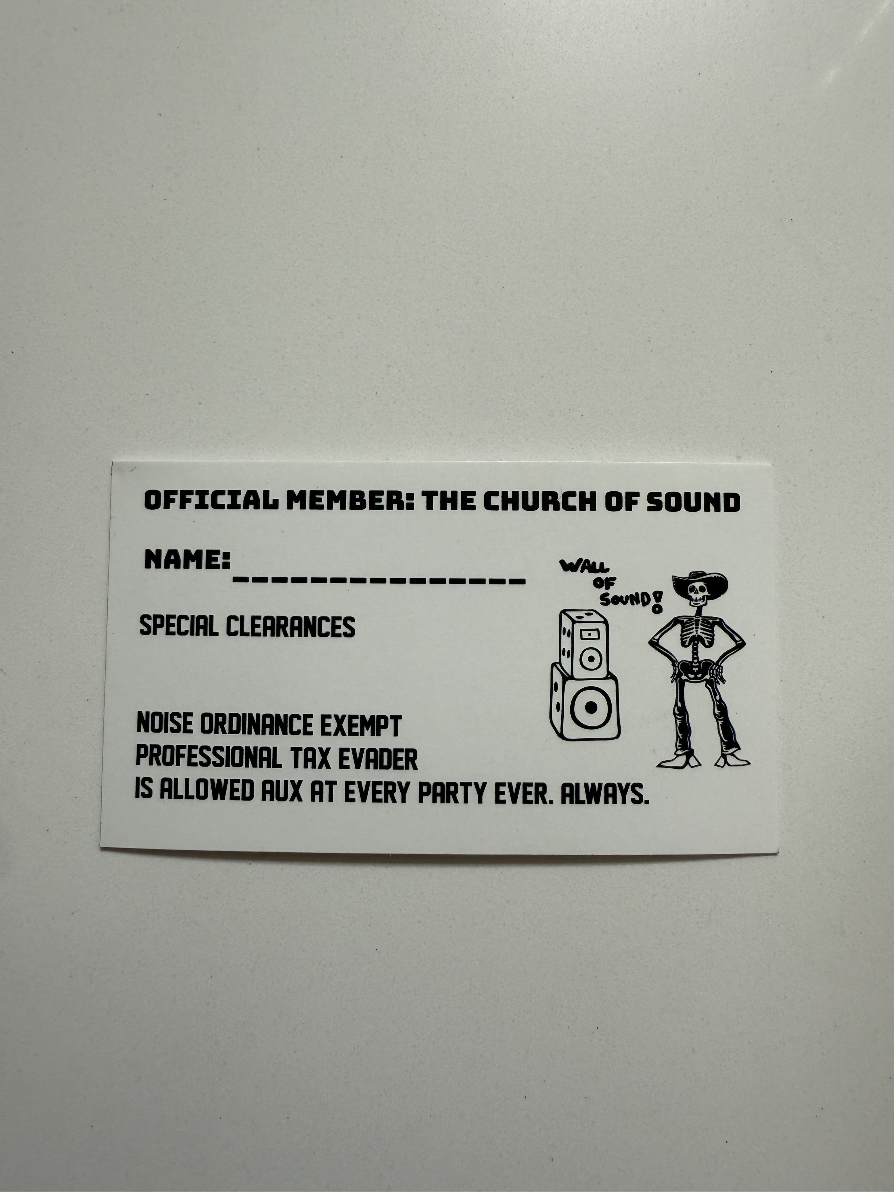 CHURCH OF SOUND OFFICIAL MEMBER CARD