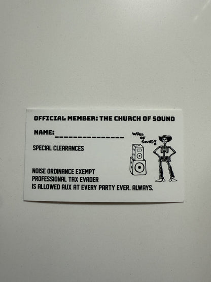 CHURCH OF SOUND OFFICIAL MEMBER CARD